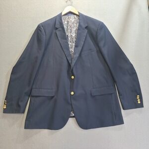 Alan Flusser Men's Blue Blazer with 2 Gold Buttons Double Vent Size 48L